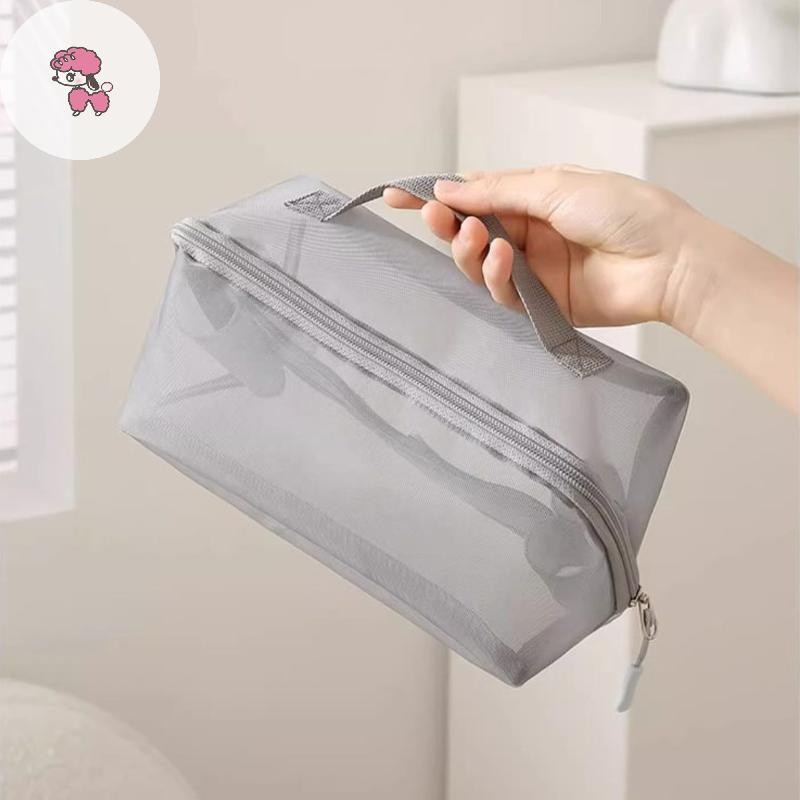 GRL ตาข่ายกระเป๋าเครื่องสําอางใสขนาดเล็กขนาดใหญ่สีดําแต่งหน้ากระเป๋าแบบพกพา Travel Toiletry Organize