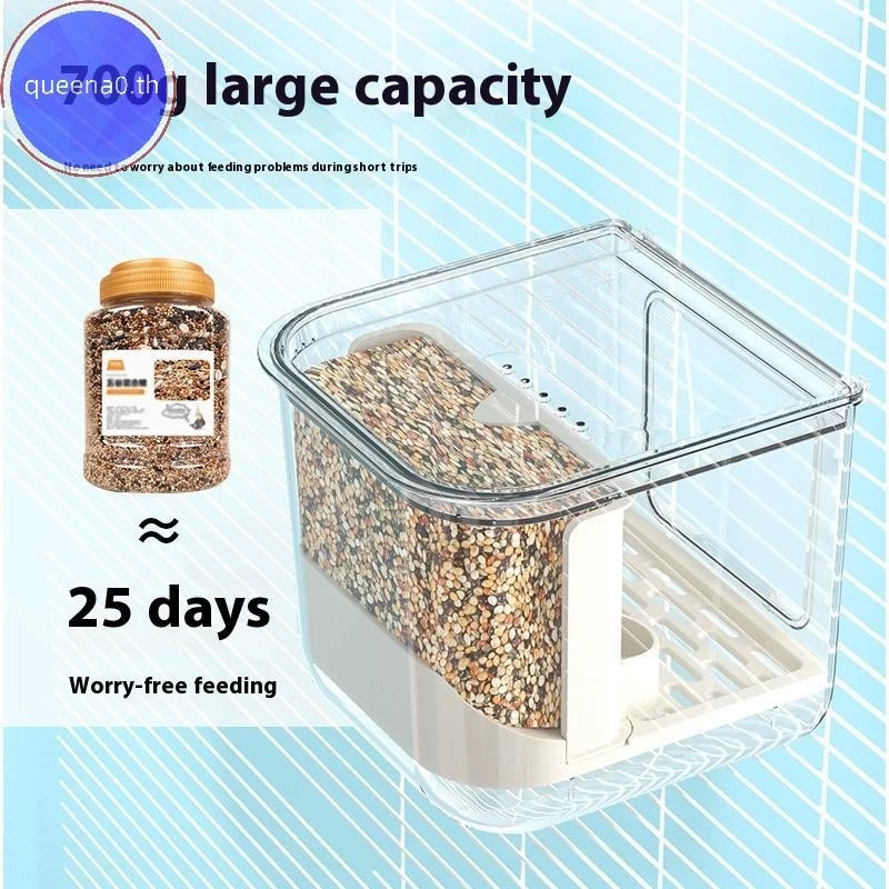 Queena0 Double Slot Bird เครื่องป้อนอัตโนมัติขนาดใหญ่ความจุ Splash Proof กรงอัตโนมัติ Feeding โปร่งใสเครื่องจ่ายอาหาร th