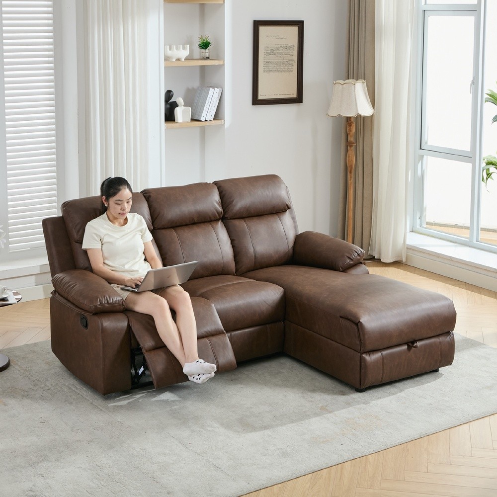 Ghouse Online (1/2)PULITO โซฟาหนัง 3 ที่นั่ง รุ่น KONRAD ขนาด 197x168.5x100 ซม. สีน้ำตาล สินค้าขายดี!