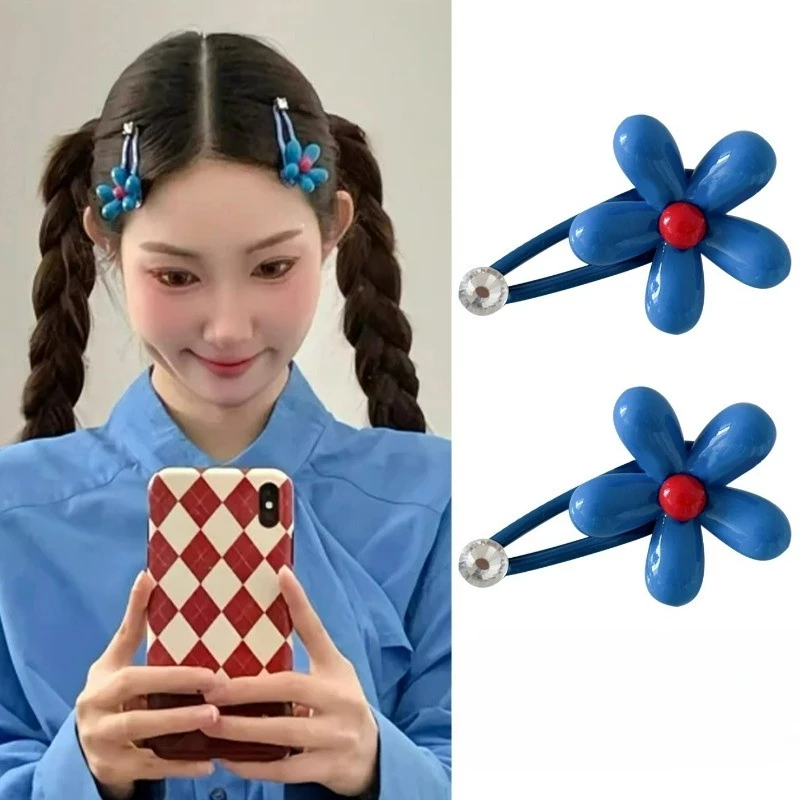1/2 ชิ้นผู้หญิงสีฟ้าดอกไม้ใหญ่ BB กิ๊บติดผมคลิป Barrettes อุปกรณ์เสริม