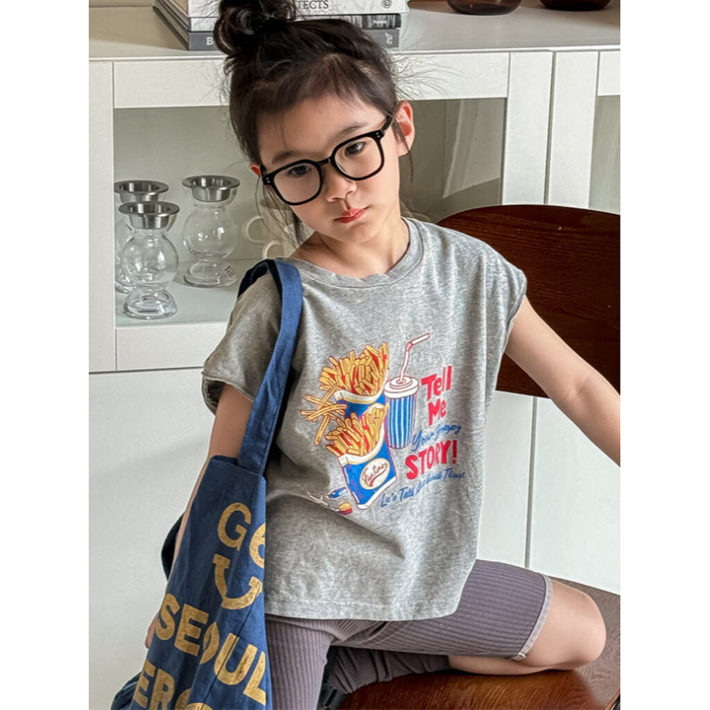 LLT-29 เสื้อยืดแขนล้ำสีเทาเข้มสกรีนลาย สำหรับวันสบาย ๆ เนื้อผ้านิ่มมาก (ขนาด 80-130)