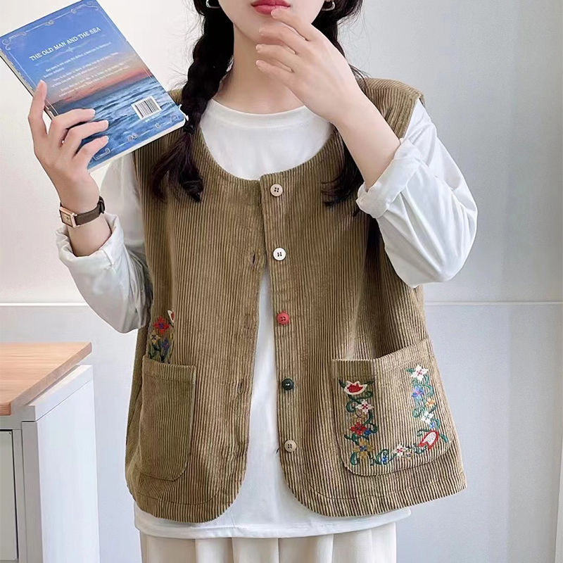 เสื้อกั๊กลายผ้าลูกฟูกแขนกุด สไตล์ย้อนยุคและชาติพันธุ์