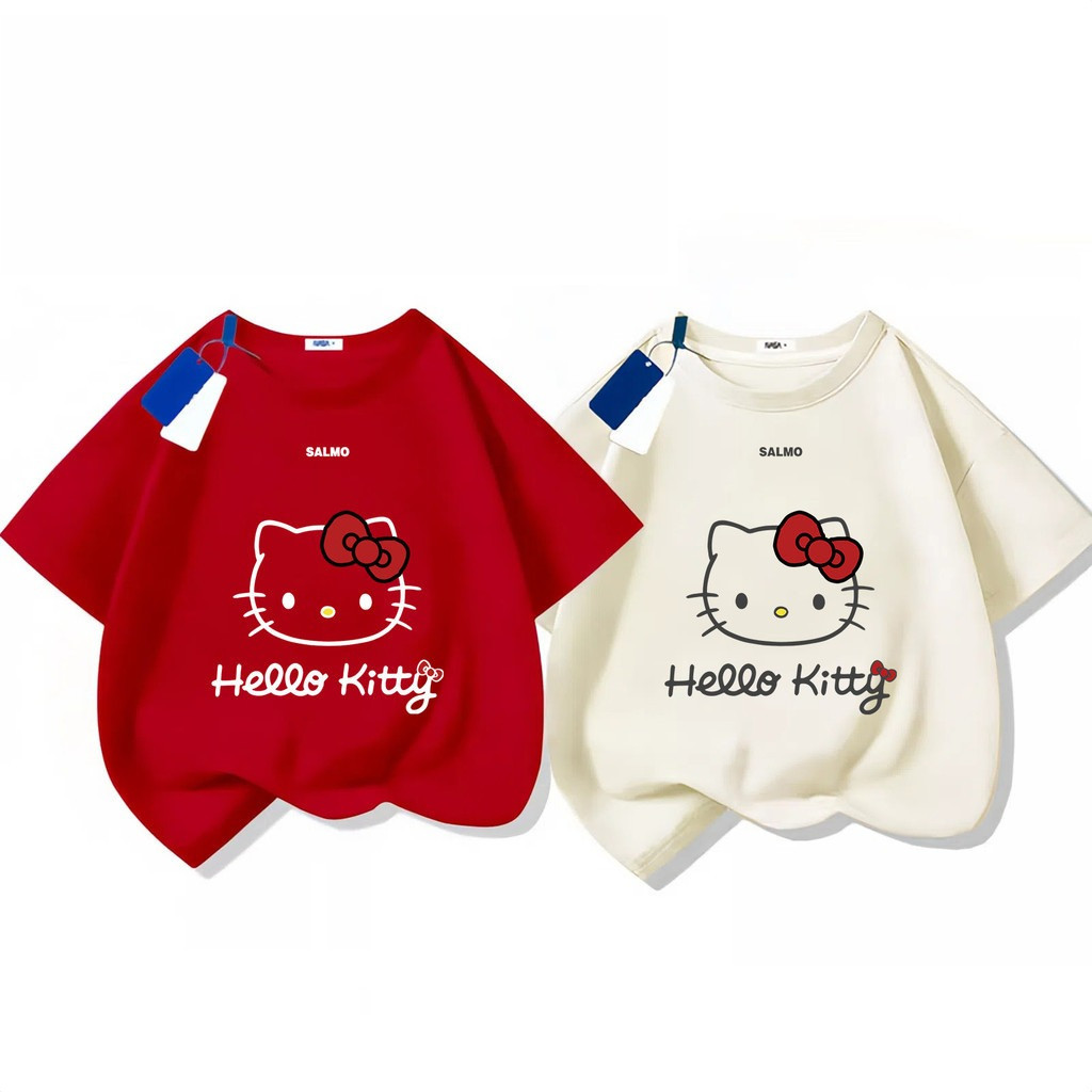 (จัดส่งตลอด 24 ชั่วโมง)2025สินค้าใหม่! hello Kitty เสื้อยืดแขนสั้นสำหรับเด็กสบายและนุ่ม N1104