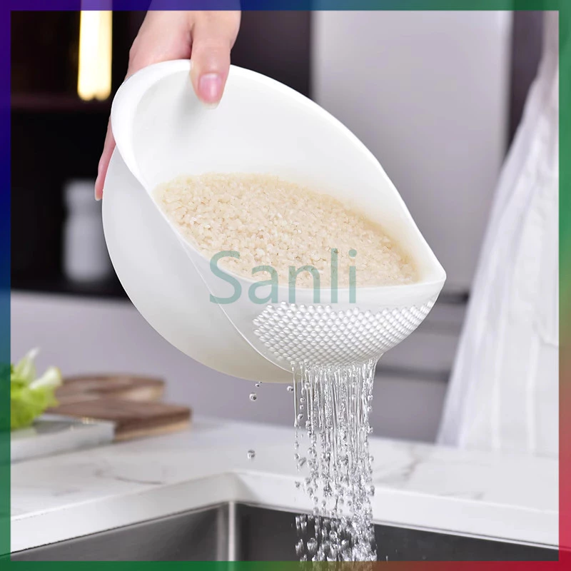 Sanli เครื่องล้างข้าว ตะแกรงล้างข้าว ที่ล้างผักพลาสติก ตะกร้าสะเด็ดน้ำ ตะกร้าล้างผักในครัว จานใส่ผลไม้