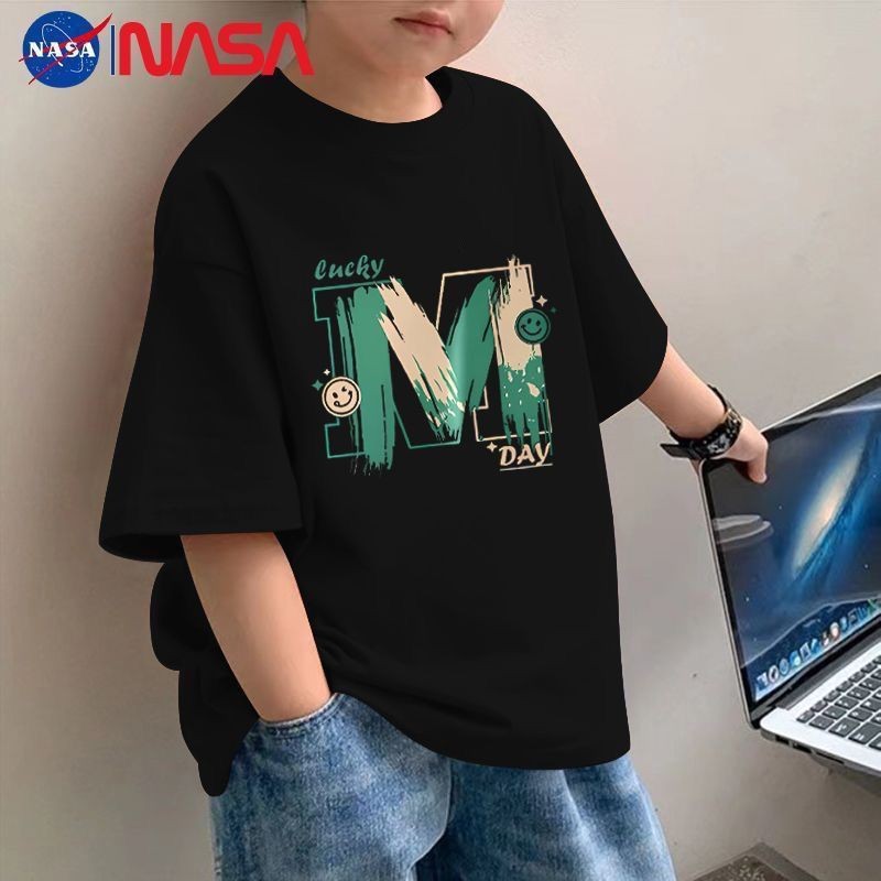 NASA 男童短袖外套新款2025 夏季儿童中大童宽松潮流上衣潮童装NASA เสื้อยืดแขนสั้นผ้าฝ้ายแท้เด็กชาย 2020250818