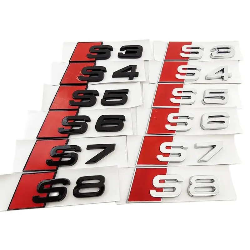 3D ABS Chrome โลโก้สีดํา S3 S4 S5 S6 S7 S8 สัญลักษณ์รถ Trunk Badge สติกเกอร์สําหรับ Audi 8Y 8P 8V B6