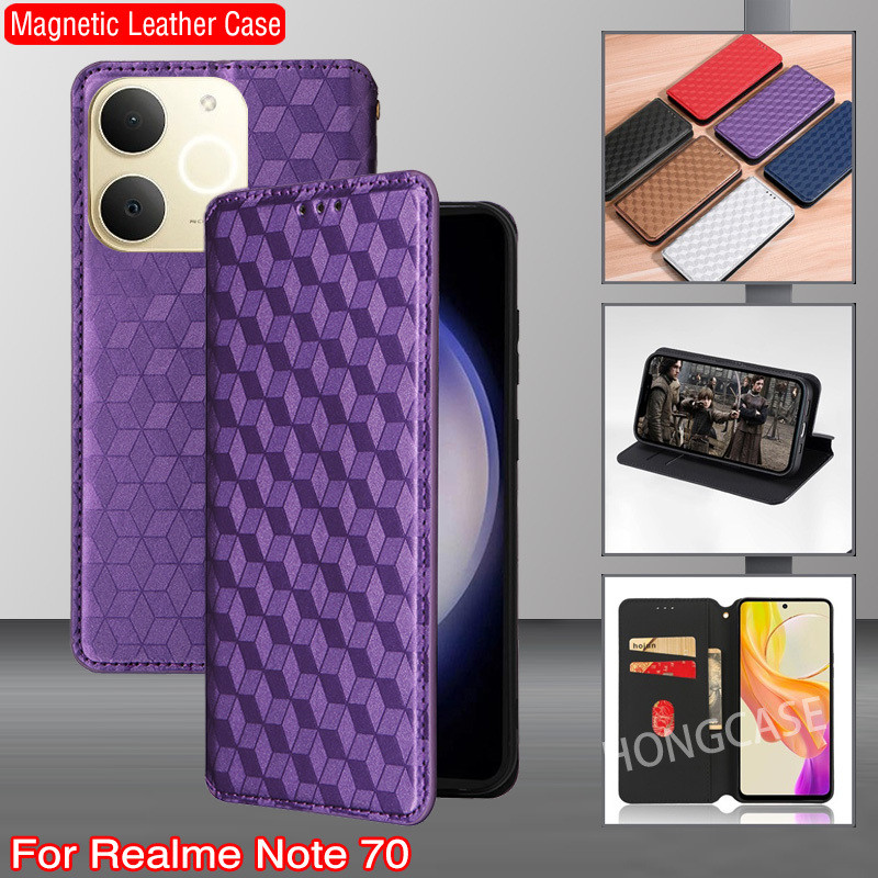 เคสโทรศัพท์สําหรับRealme Note 70 70T Note70 Note70T T 4G 5G 2025 Premium Flipปลอกอ่อนหนังลายสก๊อตTPUธุรกิจปกหลัง