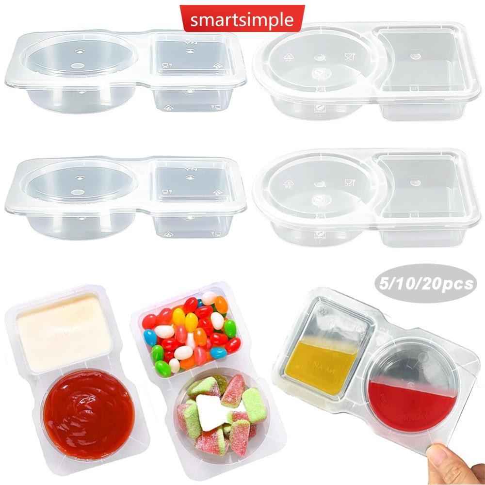SMARTSIMPLE 5/10/20PCS 4.4oz/130ml Reusable เกรดอาหาร PP สลัดซอสคอนเทนเนอร์พร้อมฝาปิด Leakproof Camp