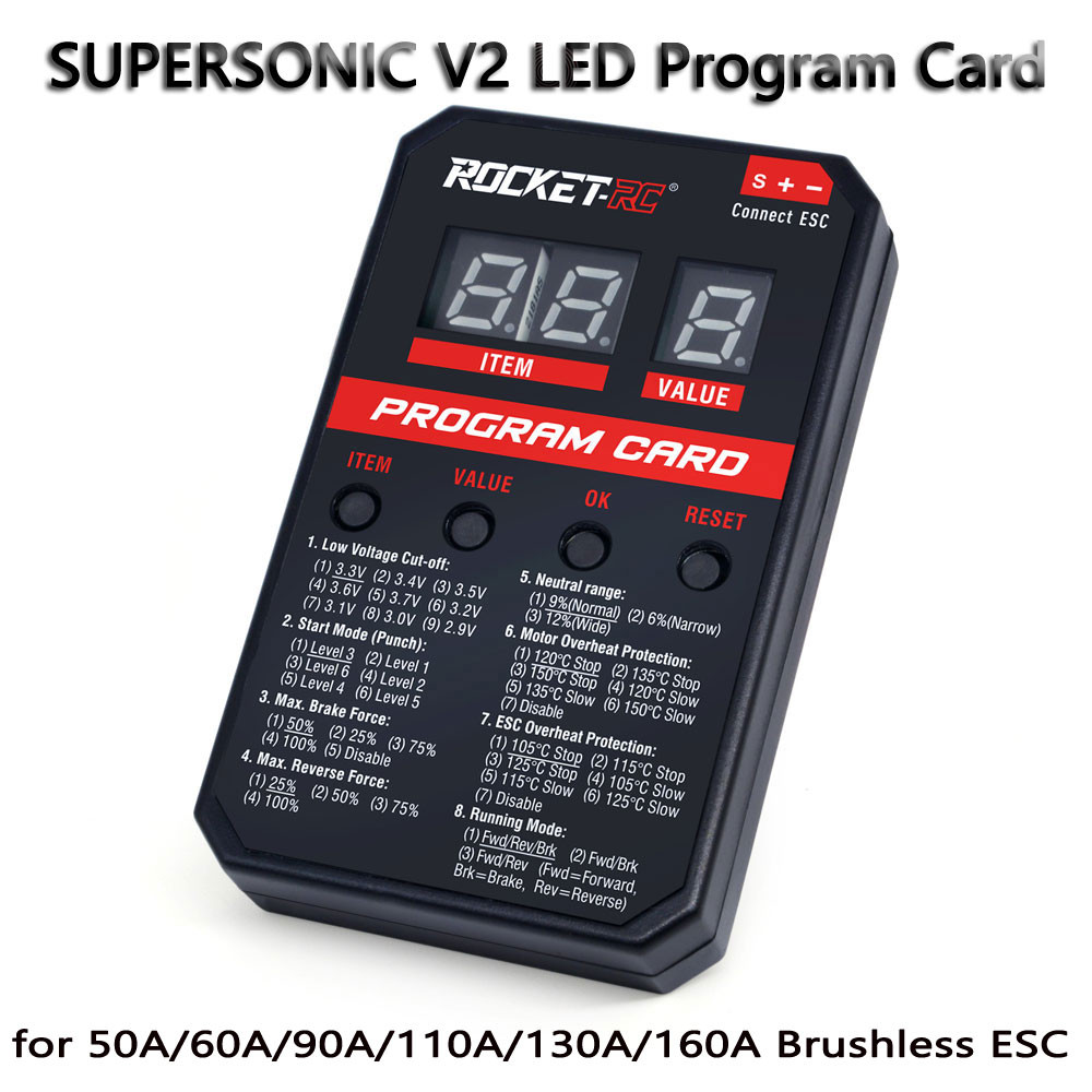 ROCKET-RC SUPERSONIC V2 LED Program Card RC รถสําหรับ 50A/60A/90A/110A/130A/160A Brushless ESC Electronic Speed Controller RC รถ