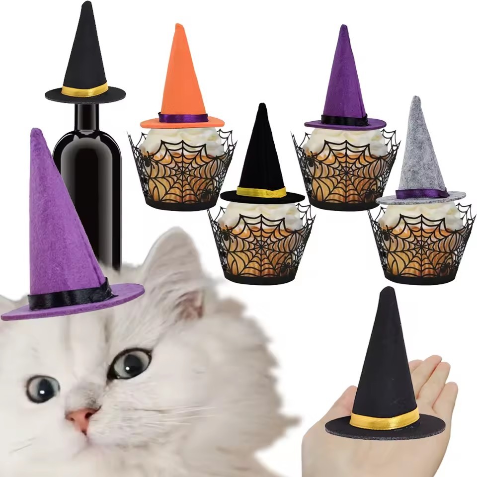 Spooky Witch Felt Hat Set Halloween Party Decorative Set Mini Witch Hat สําหรับวันฮาโลวีน