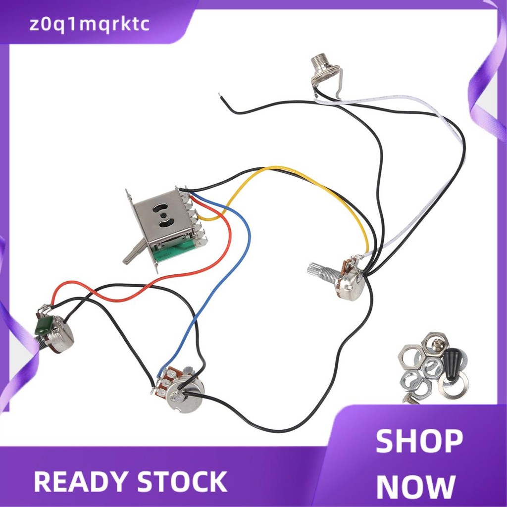 z0q1mqrktc กระถางสําหรับ Strat กีตาร์ PreWired 1 Volume 2 Tone Control 5 Way Switch 3-500K หม้อ