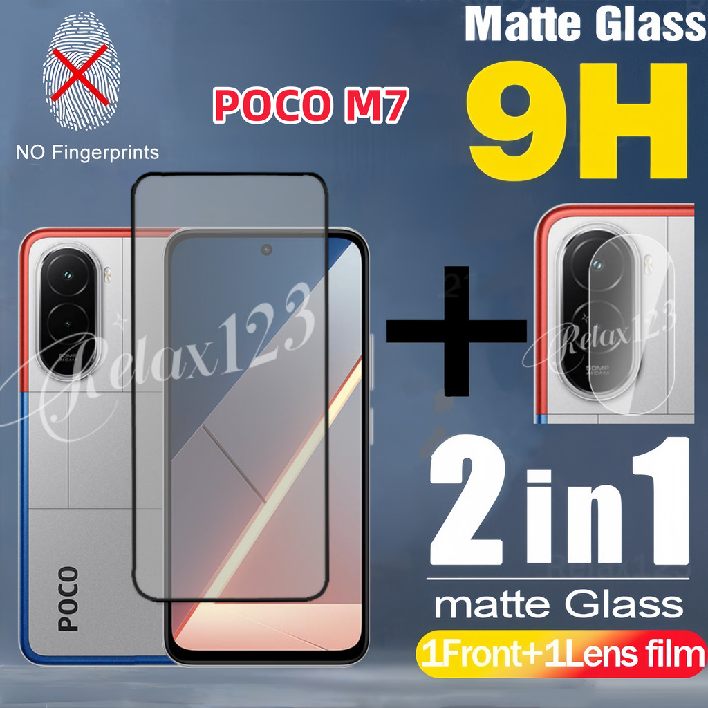 สําหรับ Poco M7 4G 2025 2in1 Matte Frosted Glass และเลนส์ฟิล์มสําหรับ Xiaomi Poco M7 4G Poco M7Plus 