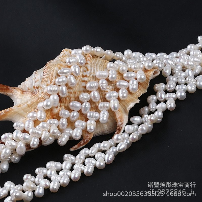 มุกน้ำจืดจากข้าวสาลี ขนาด 6-7 มม. พร้อมลูกปัดสำหรับสร้อยคอ รูปแบบข้าว หมายเลขรุ่น 02Z