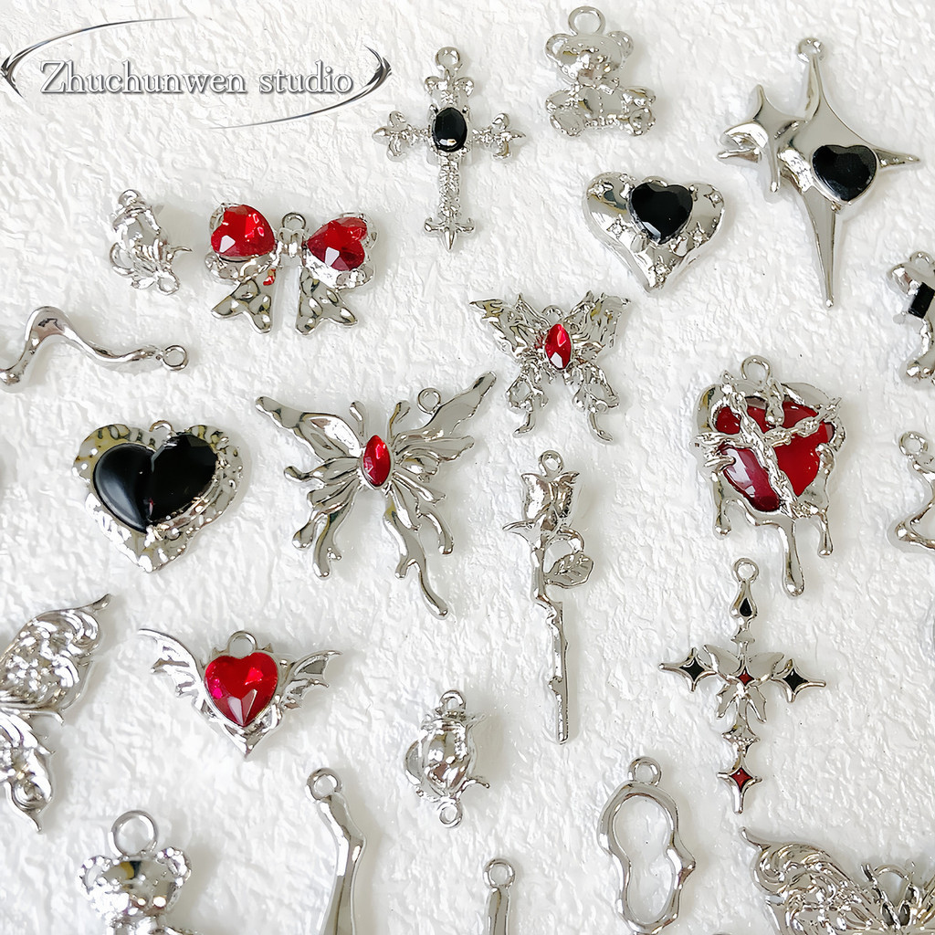 โลหะผสมมืดจี้จี้เครื่องประดับ ทําเอง เครื่องประดับทําด้วยมือสร้อยคอต่างหูสร้อยข้อมือสร้อยข้อมือลูกปัดสีดําสาวร้อน qtx