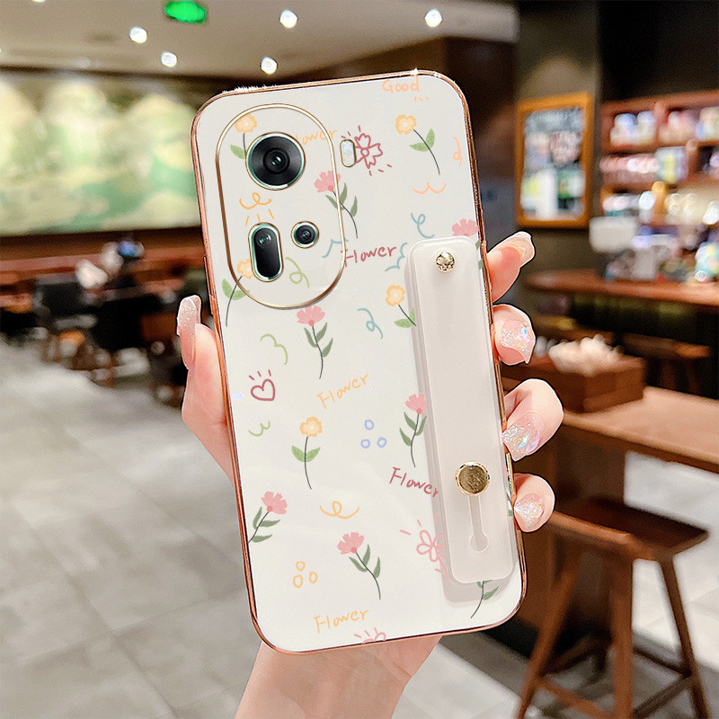 ปลอกสําหรับoppo Reno11 F Reno11 Pro 5G 11F F25 Pro 5Gเต็มหน้าจอดอกไม้สายรัดข้อมือวงเล็บAnti Dropเคสโทรศัพท์