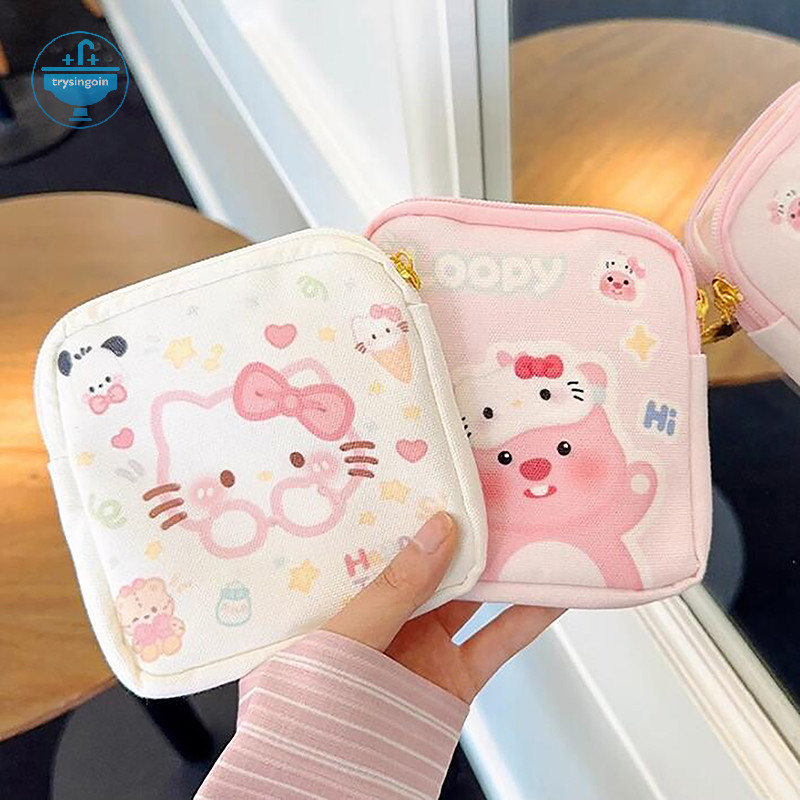 [trysingoin] 1pc มินิเครื่องสําอางกระเป๋าใส่เหรียญกระเป๋าของขวัญ Kawaii Sanrio Hello Kitty การ์ตูนผู้หญิง Tampton ผ้าอนามัยถุงเก็บ TH