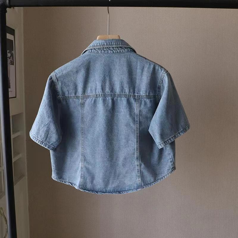 Veewink เสื้อแจ็กเก็ตยีนสั้น / เสื้อแจ๊คเก็ตยีนส์แฟชั่น OVERSIZE สไตล์เกาหลี แฟชั่นฤดูร้อน S-3XL 40-75KG - รูปที่ 6