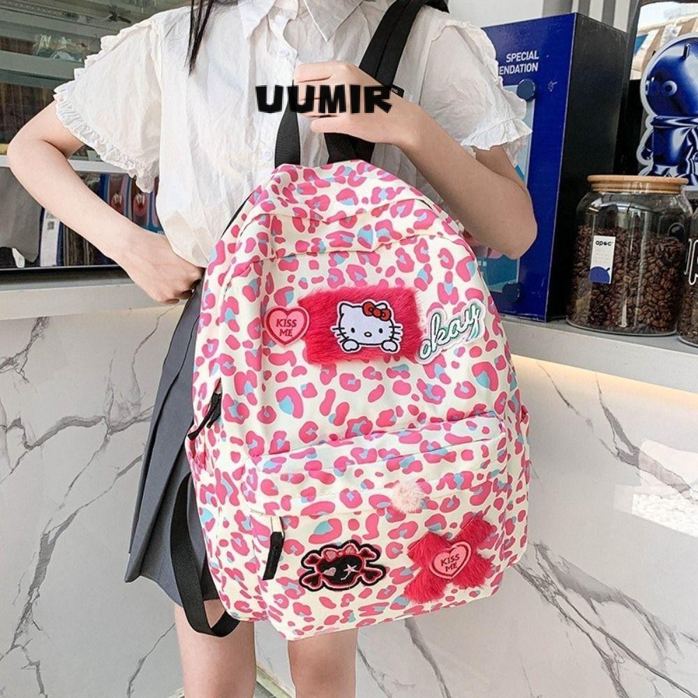 UUMIR  กระเป๋านักเรียนคิตตี้แมว, กระเป๋าเป้นักเรียนลายการ์ตูน คาวาอิ กระเป๋า สีชมพู, กระเป๋าถือเดินทางแม่น้ําหนักเบาความจุขนาดใหญ่น่ารัก