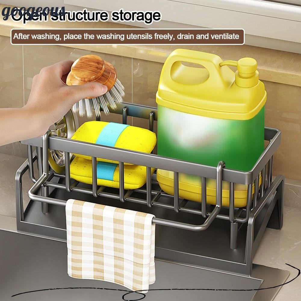Googeous ชั้นวางอ่างล้างจานระบายน้ําด้วยตนเอง, ABS Rag Organizer ชั้นเก็บของในครัว, ที่มีประโยชน์ขนาดใหญ่ขนาดใหญ่ความจุแบบพกพาฟองน้ําผู้ถือห้องน้ําแชมพูชั้นวาง