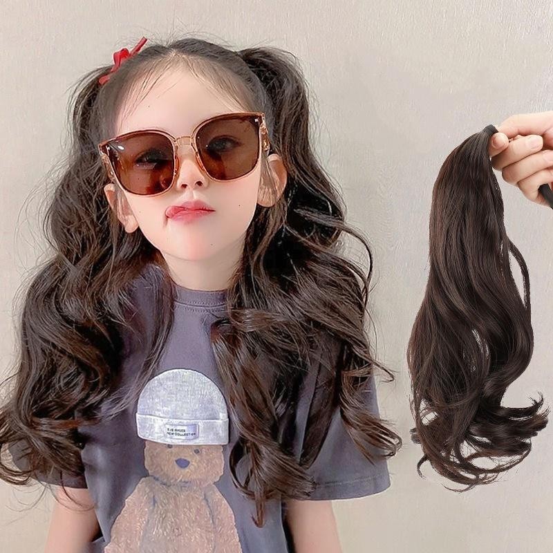 เด็กวิกผมส่วนขยายผมหางม้าผมหยิกสั้นคลื่นใหญ่วิกผมเชือกรูดเด็กสาว