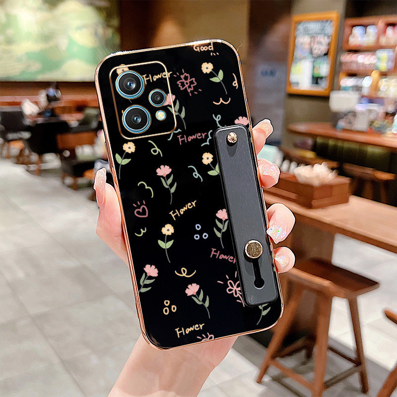 ปลอกสําหรับoppo Realme 9 Pro Plus Realme 9i 4G Realme V25 Q5 A96 K10 4Gเต็มหน้าจอดอกไม้สายรัดข้อมือว