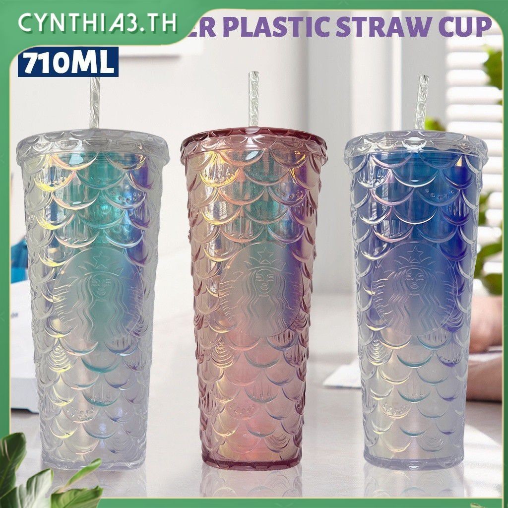 Starbucks Mermaid Scales Cup Fish Scale Cup แก้วน้ำพลาสติกสองชั้น 710ml/24oz Cynthia