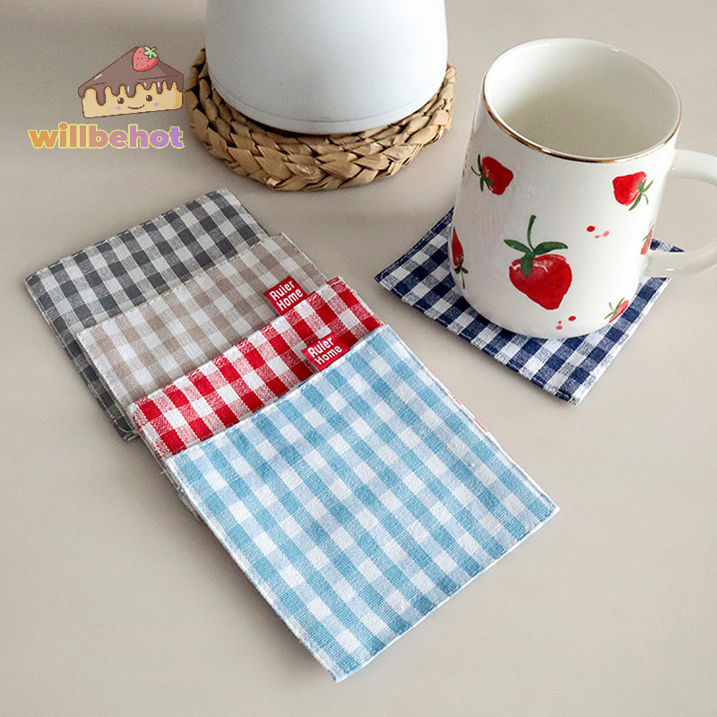 [WillbehotT] 1/5pcs ผ้า Coaster ผ้าขนหนูชาผ้าคู่ Placemat ผ้าฝ้ายแท้ฉนวนกันความร้อน Pad แก้ว Pad ตกแต่งตารางห้องครัว [ใหม่]