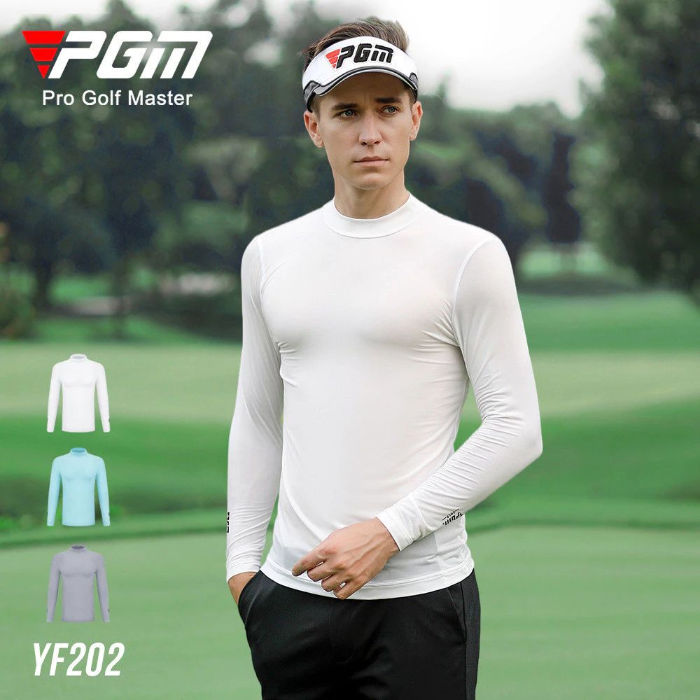 PGM YF202 ชายเสื้อกอล์ฟกันแดดพิมพ์เสื้อแขนยาวเย็นน้ำแข็งผ้าไหมเสื้อยืดผู้ชายป้องกันรังสียูวี