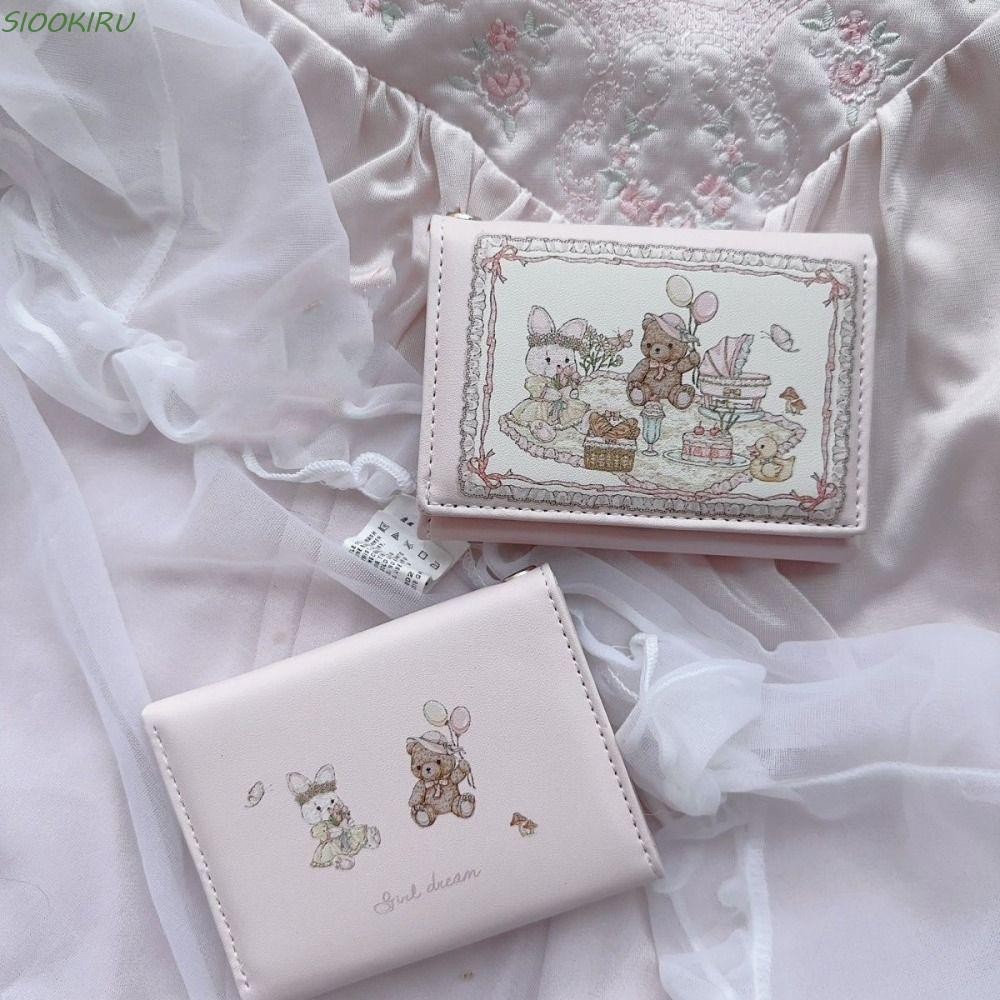 SIOOKIRU กระเป๋าสตางค์สามพับ, Picnic Dream Multi-card Position Wallet, Lovely Spring PU Leather Cash