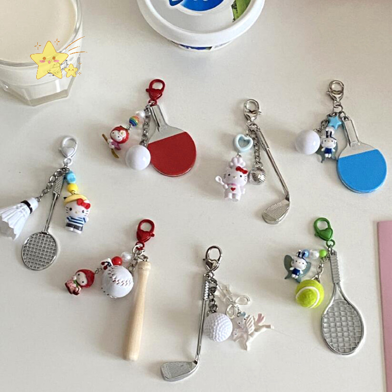 [JBTH] 1pc Kawaii เบสบอลสตรอเบอร์รี่ Hello Kitty Series พวงกุญแจการ์ตูนโทรศัพท์ Chain CCD กล้องจี้กระเป๋า DIY ตกแต่ง [JB]
