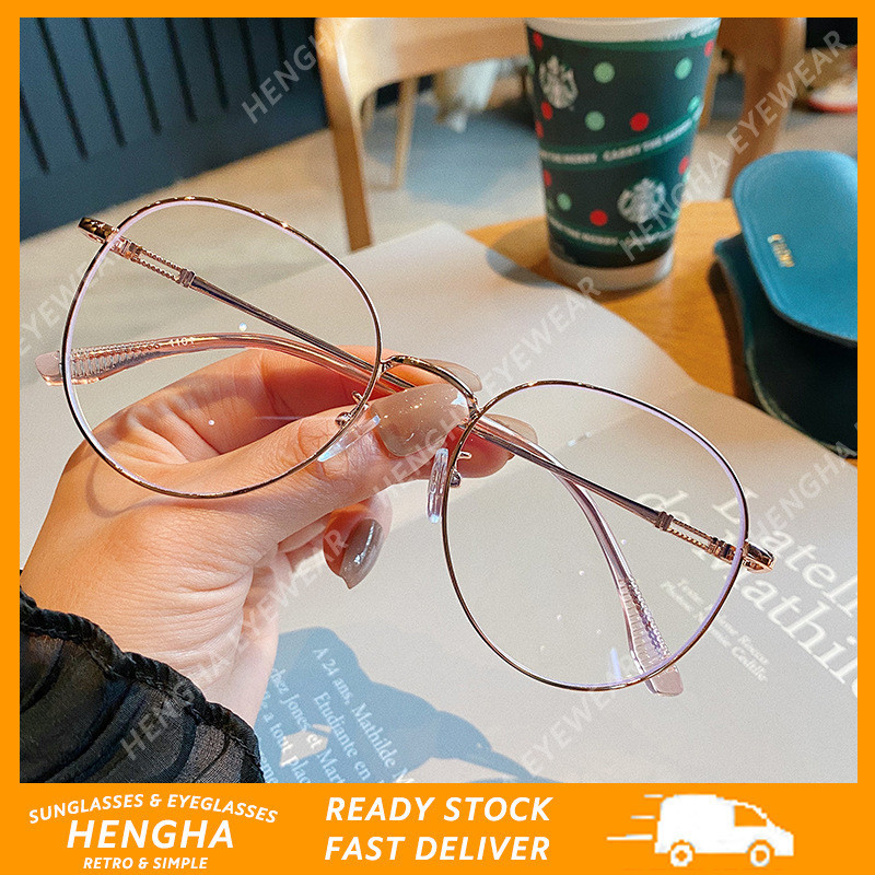 (HENGHA) Classic Vintage Metal-framed Aviator Glasses Women Anti Blue Light Glasses