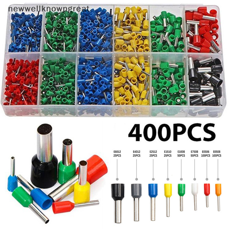 Newwellknowngreat 400pcs Tubular Terminal Cord End Wire Connector ฉนวนไฟฟ้า CAD