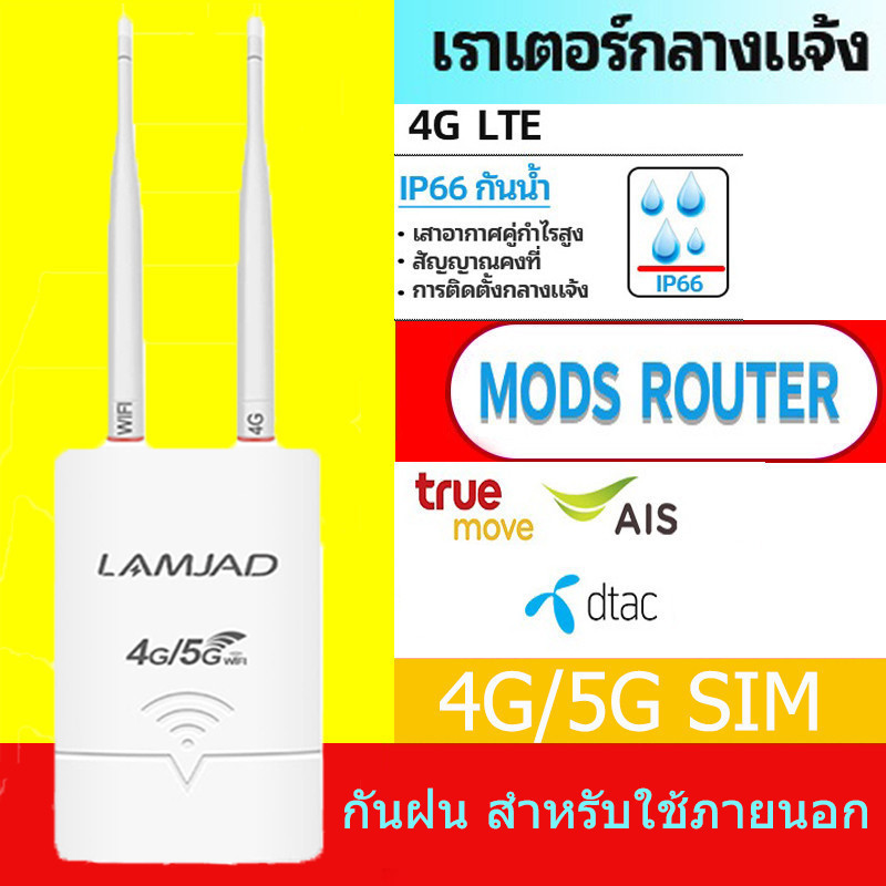 เร้าเตอร์ ใส่ซิม รองรับ ทุกเครือข่าย OUTDOOR 4G Router กระจายไวไฟ กันฝน สำหรับใช้ภายนอก เสียบใช้เลย ไม่ติดตั้ง