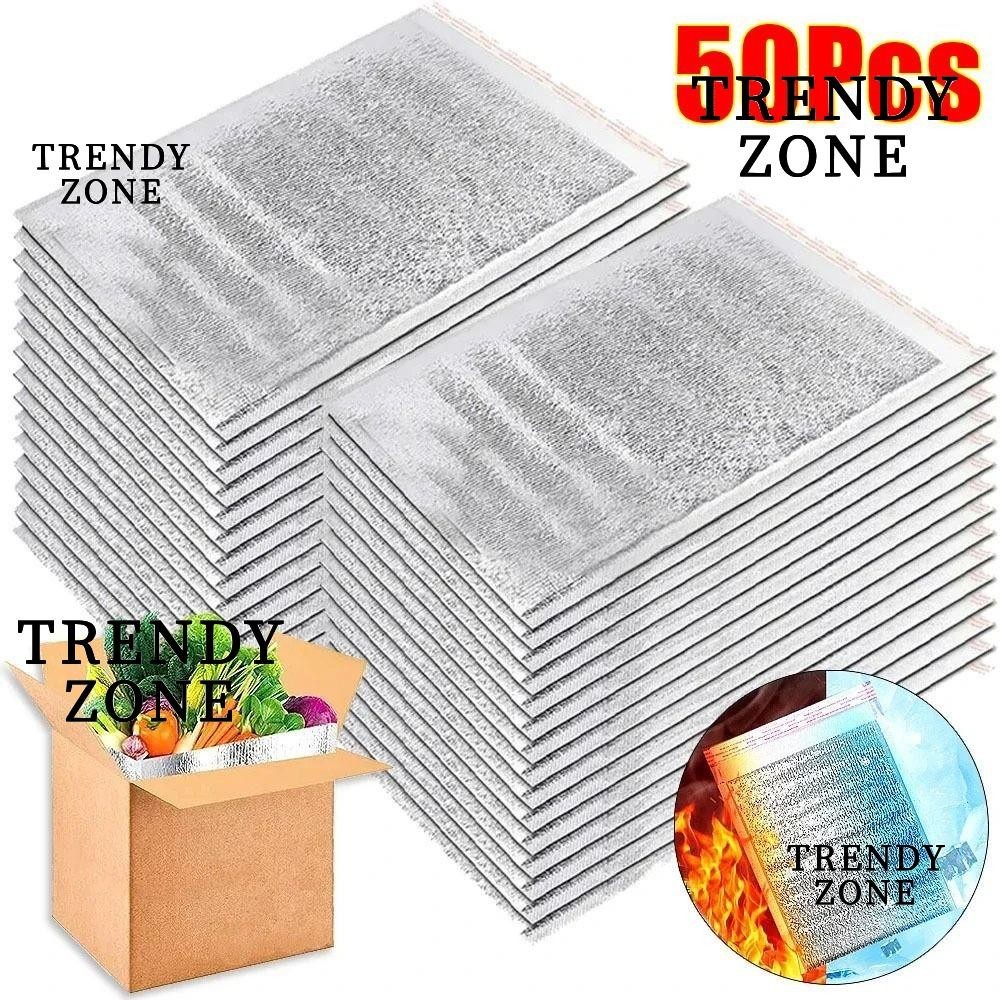 Trendyzone 50 ชิ้น/แพ็คถุงอลูมิเนียมฟอยล์, ถุงเก็บเครื่องดื่ม Carrier ถุงฉนวน, แบบพกพาน้ําแข็งเย็นอาหารอุ่นความร้อนบรรจุถุงเก็บความเย็น