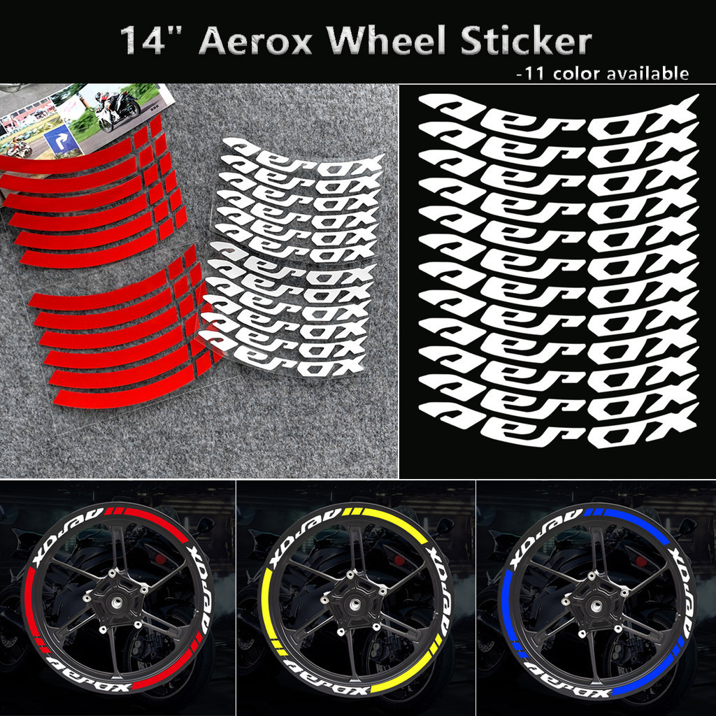 14 นิ้ว Aerox สติกเกอร์ล้อสะท้อนแสงรถจักรยานยนต์ล้อ Hub สกู๊ตเตอร์ขอบแถบรูปลอกสําหรับ YAMAHA Aerox V1 V2 155