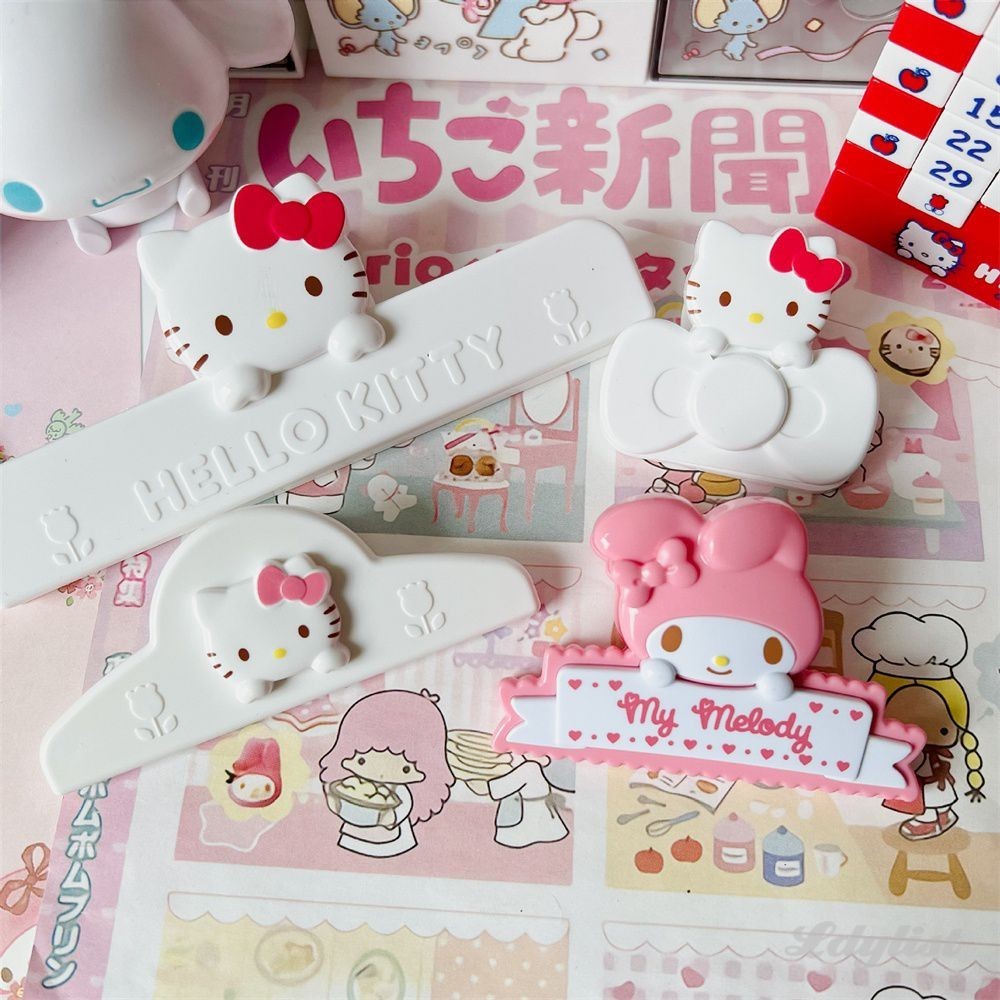 Sanrio Melody Magnetic Sealing Clip ถุงใส่อาหารการ์ตูน Hellokitty เพื่อความสดชื่นและป้องกันความชื้น ถุงขนม ที่หนีบปากถุง