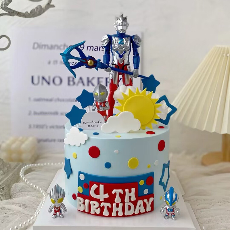 ตกแต่งเค้ก Ultraman Handheld Weapon Boy Birthday Party Supplies Coconut Tree Plugin Decorative