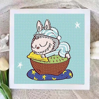 ohayoครอสติสคริสตัล พร้อมกรอบ Diamond Painting สติกเกอร์เพชร labubu18.5*18.5cm ลายการ์ตูนสุดน่ารักDIYของขวัญเด็กผู้หญิง