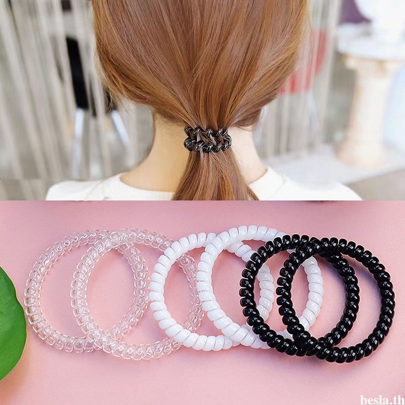 ยางรัดผมหางม้า สายโทรศัพท์ แบบเกลียว ความยืดหยุ่นสูง ทนทาน สีดํา แบบเรียบง่าย คุณภาพสูงbesla.th.COD