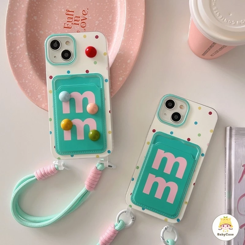 กระเป๋าสตางค์แบบมีสายคล้องรูปถั่วช็อคโกแลตสีลูกกวาด เคส IPhone 16 11 13 12 15 14 Pro Max 14 7 15 8 Plus XR X XS Max SE