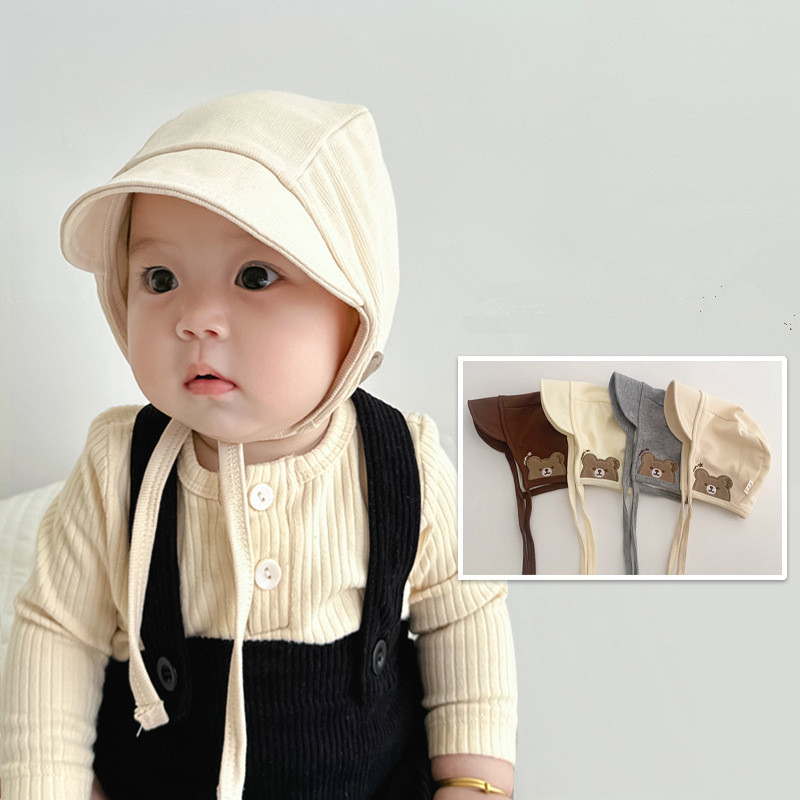 หมวกเด็กขนาดเล็ก อายุ 0-24 เดือน สำหรับฤดูใบไม้ผลิและใบไม้ร่วง แบบ lace-up ป้องกันแสงแดดและลมQN407