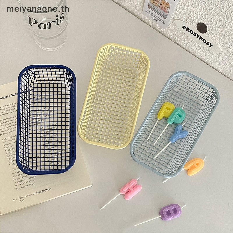 Meiyangone.th ตะกร้าเก็บโลหะ Desktop Sundries Organizer Make Up Sorg ผู้ถือ Stationerry Photocards กรณีอุปกรณ์สํานักงานหน้าแรกใหม่