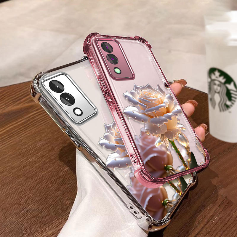 พร้อมฟิล์มเลนส์ เคส สําหรับ oppo a3 pro 5g เคสโทรศัพท์ล่าสุดชุบด้วยไฟฟ้าการ์ตูนคริสตัล rose รูปแบบ anti drop และกันกระแทกโทรศัพท์ soft case