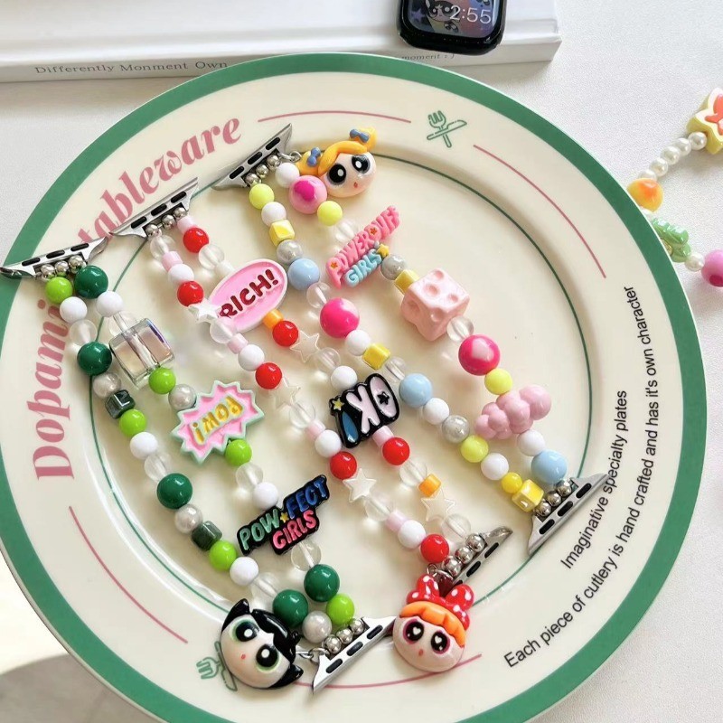 Y2k Powerpuff Girls Iwatch สาย Apple Watch 38/40/41 มม.42/44/43/45 มม.การ์ตูนน่ารักสายนาฬิกาของขวัญวันเกิดเซอร์ไพรส์