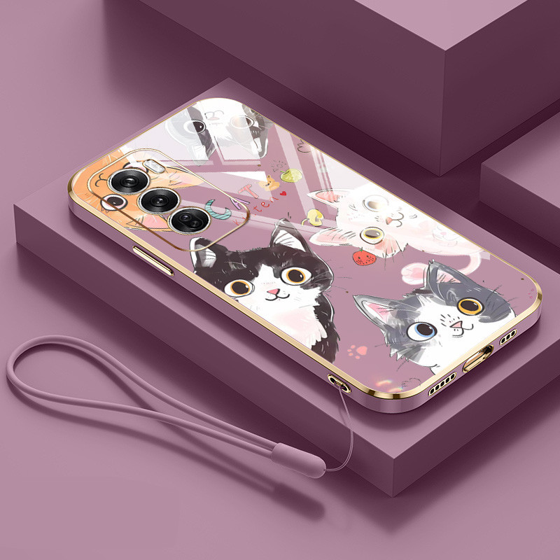 ปลอกสําหรับoppo Reno 12 5G Reno 12 F Reno12 Pro 5G 12FรอบEyed CatหรูหราElectroplating Anti Dropกรณีโทรศัพท์อ่อน
