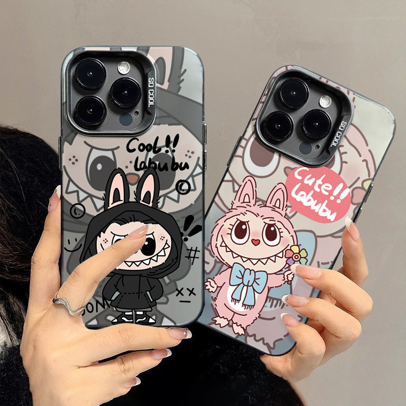 SAMSUNG สําหรับsamsung Galaxy S25 S24 S23 Ultra S23 FE S22 S21 Plus S20 S21 หมายเหตุ 20 Ultraการ์ตูนร้อนLabubu GraffitiหรูหราIMDชุบโลหะปกแข็ง