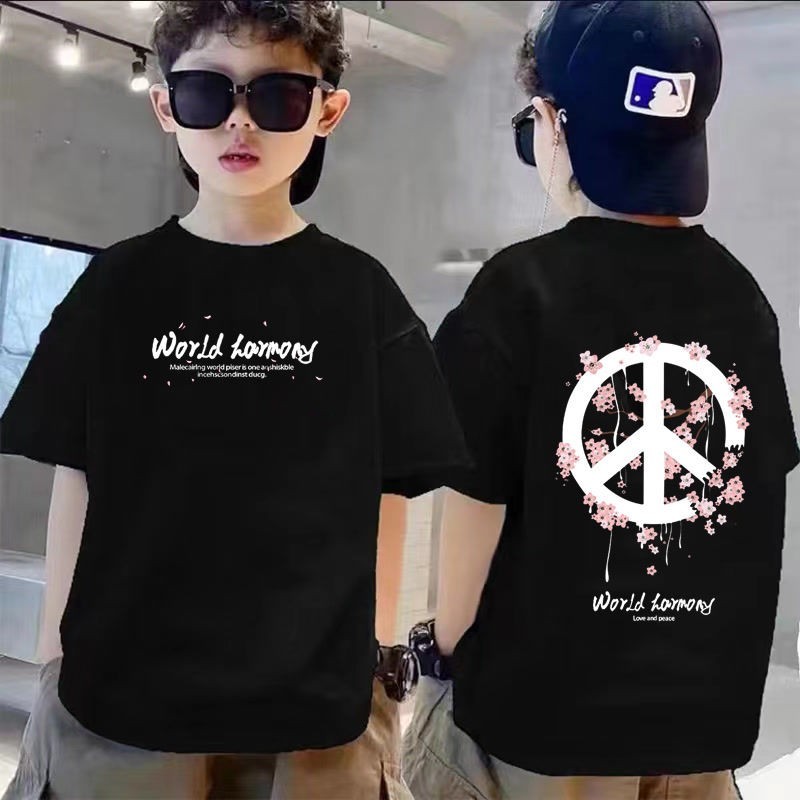 เด็กเสื้อผ้าเด็กชายแขนสั้นเสื้อยืดเสื้อผ้าฤดูร้อนชายเสื้อสไตล์ฤดูร้อนสีทึบฤดูร้อน ที @