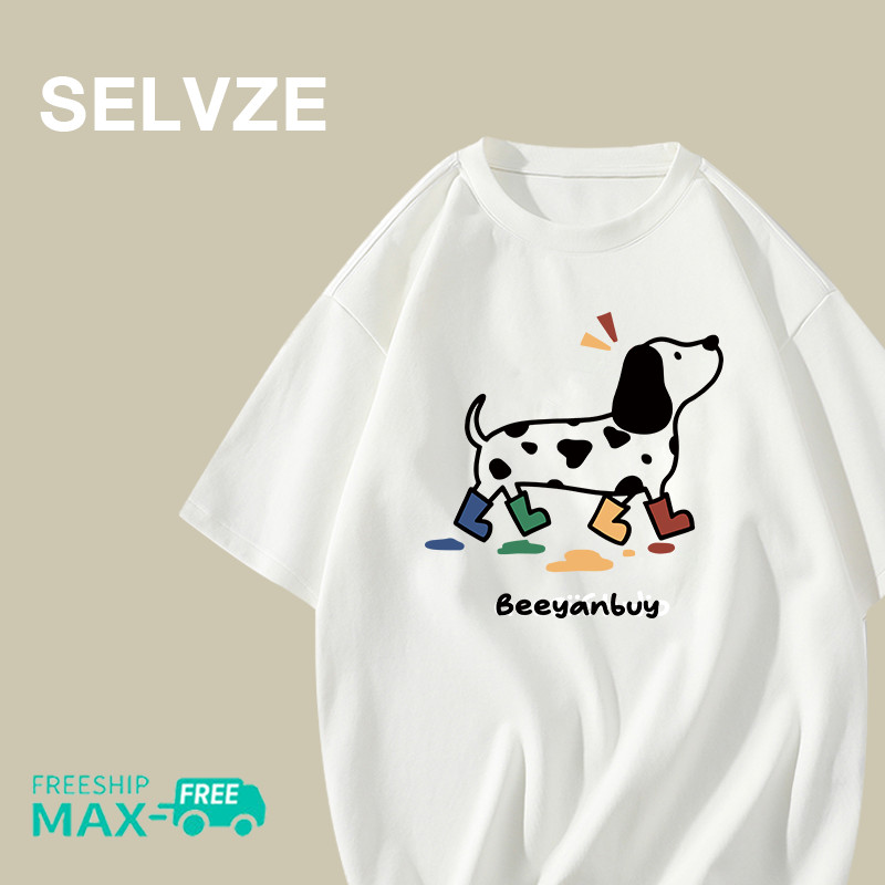 SELVZE Korean Casual Round Neck Short sleeve pure cotton Cute Dog Print T-Shirts I0570S-5XL