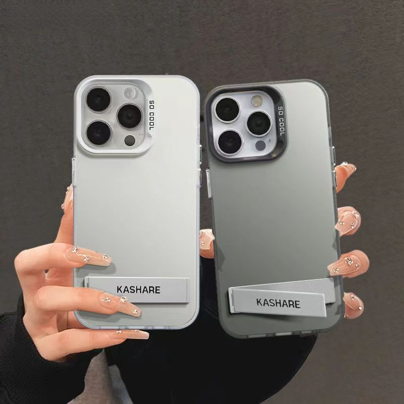 หรูหรา IMD อะคริลิค Matte กันกระแทกกันชนนุ่มเลนส์ป้องกันเคสโทรศัพท์สําหรับ iPhone 15 14 13 12 11 Pro Max Plus ที่มองไม่เห็นพับ Universal วางโทรศัพท์มือถือขาตั้งกรณี Cove