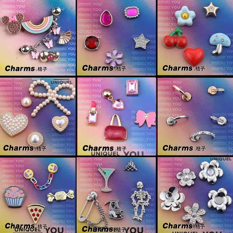 Jibbitz Crocs Charms รองเท้าตกแต่งหลุมรองเท้าโลหะรองเท้าหัวเข็มขัดตกแต่ง DIY รองเท้าหัวเข็มขัดอุปกรณ์เสริม Creative รองเท้าตกแต่ง Shining เพชรโลหะ